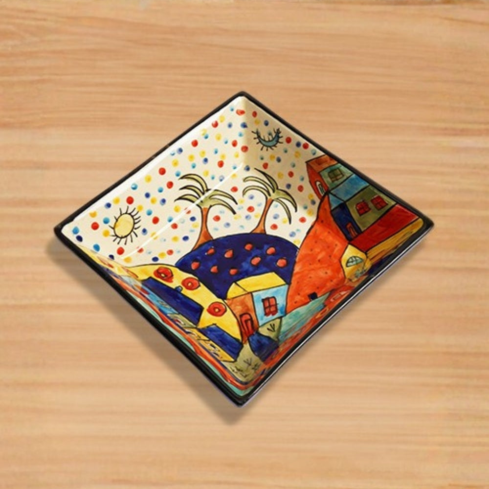 turkish ceramic square bowl set of 2 20cm for serving snacks salads and desserts with traditional glazed finish